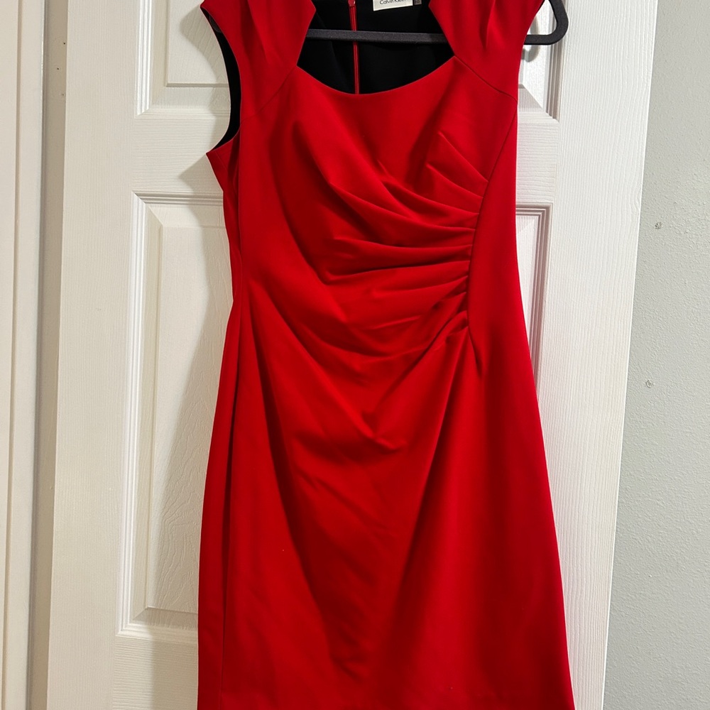 Calvin Klein Red Ruched Mini Dress